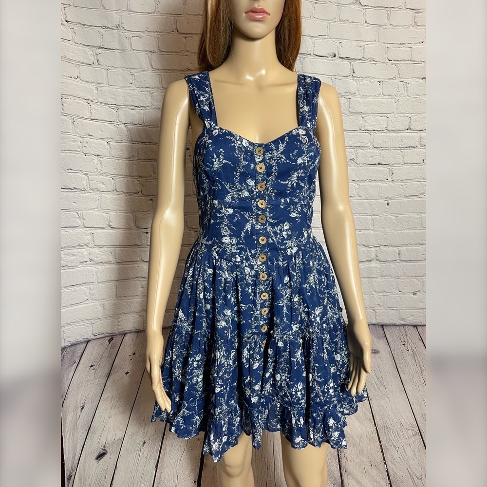 NWT New $128 Free People Dance on the Black Top Blue Floral Dress Size XS - Picture 14 of 15